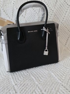 Michael Kors Black and Light Gray Two-Tone Leather Satchel